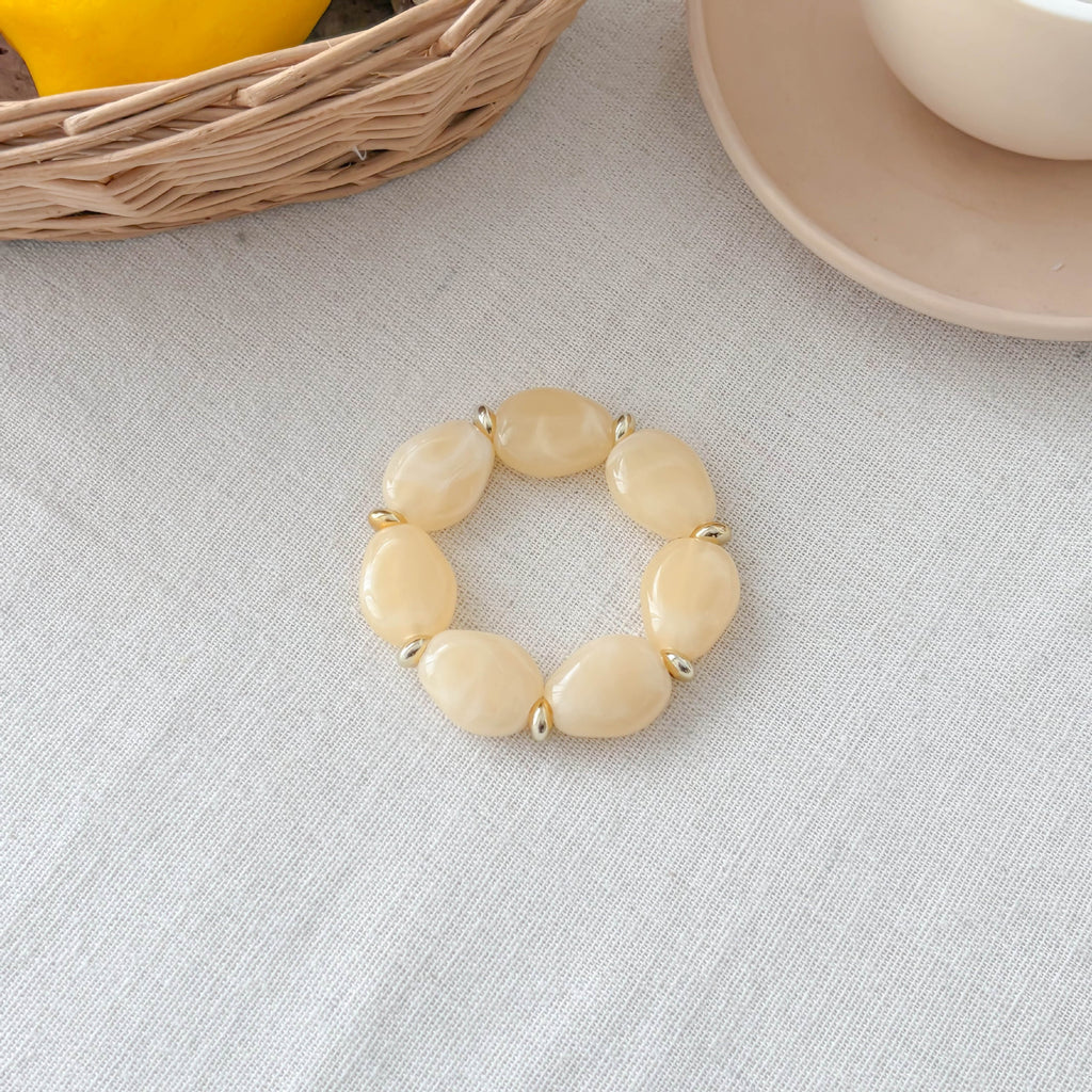 Chunky Marble Effect Resin Beaded Stretch Bracelet - Apricot