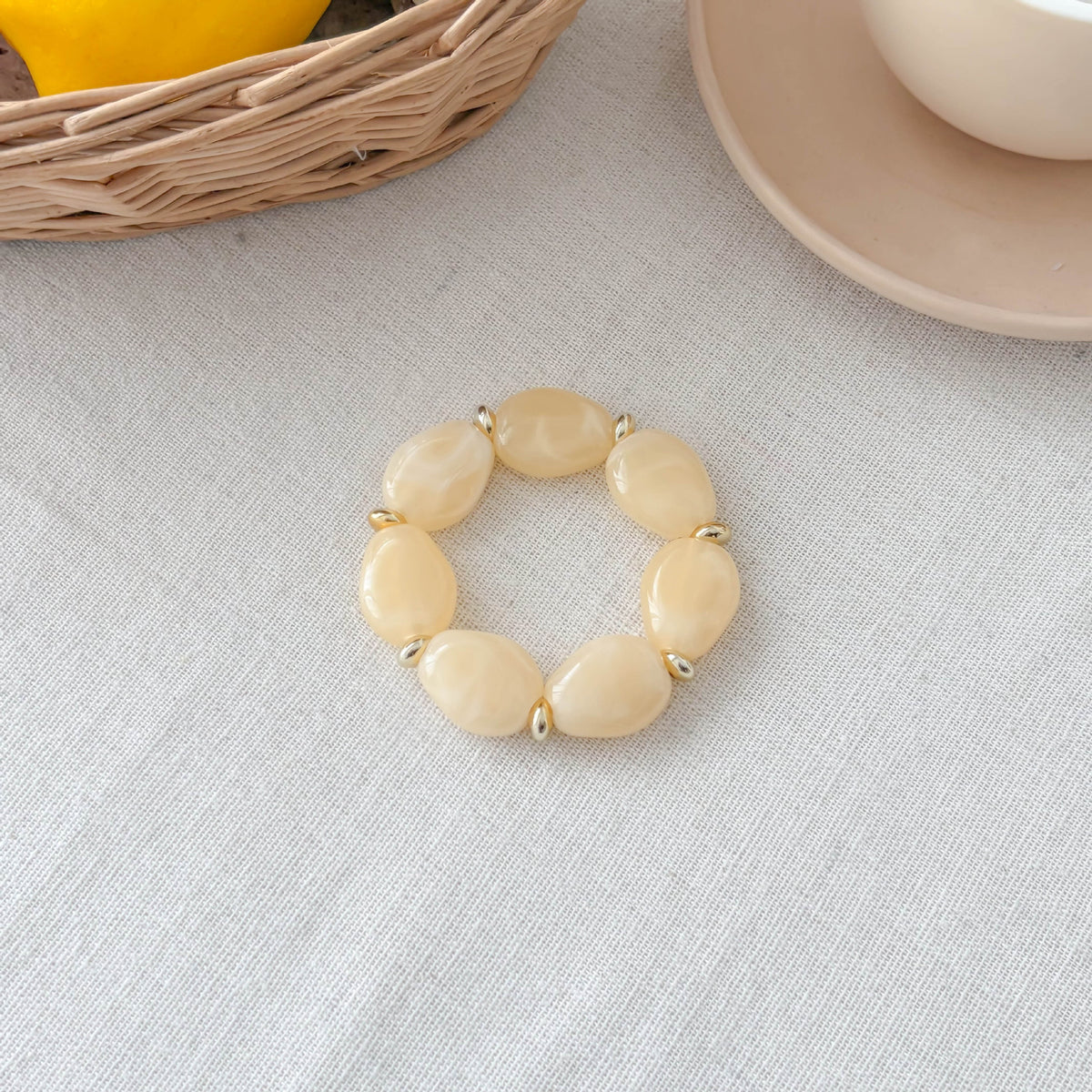 Chunky Marble Effect Resin Beaded Stretch Bracelet - Apricot
