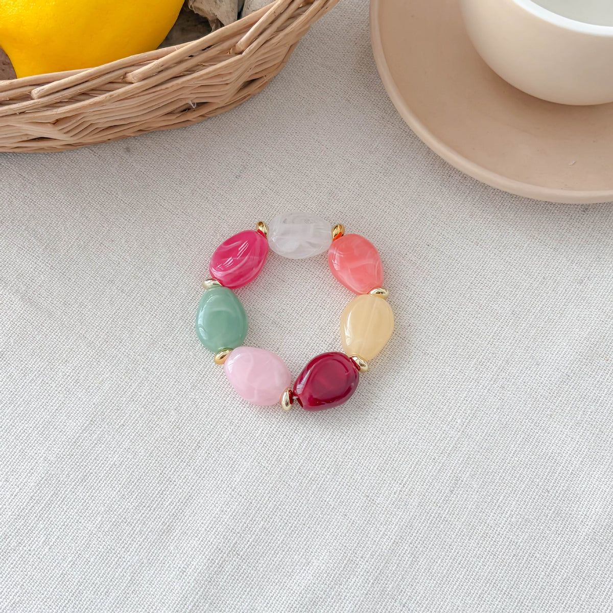 Chunky Marble Effect Resin Beaded Stretch Bracelet - Colorful