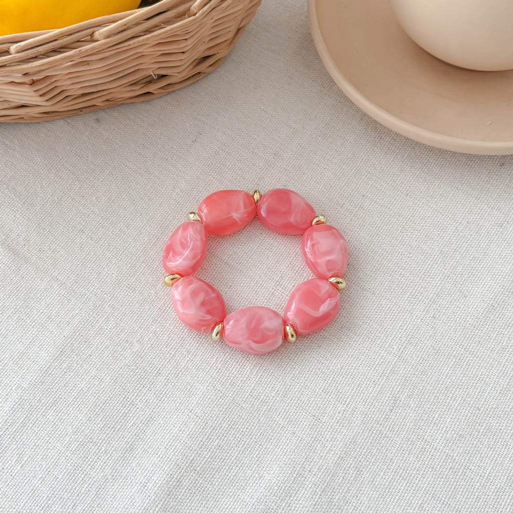Chunky Marble Effect Resin Beaded Stretch Bracelet - Grapefruit