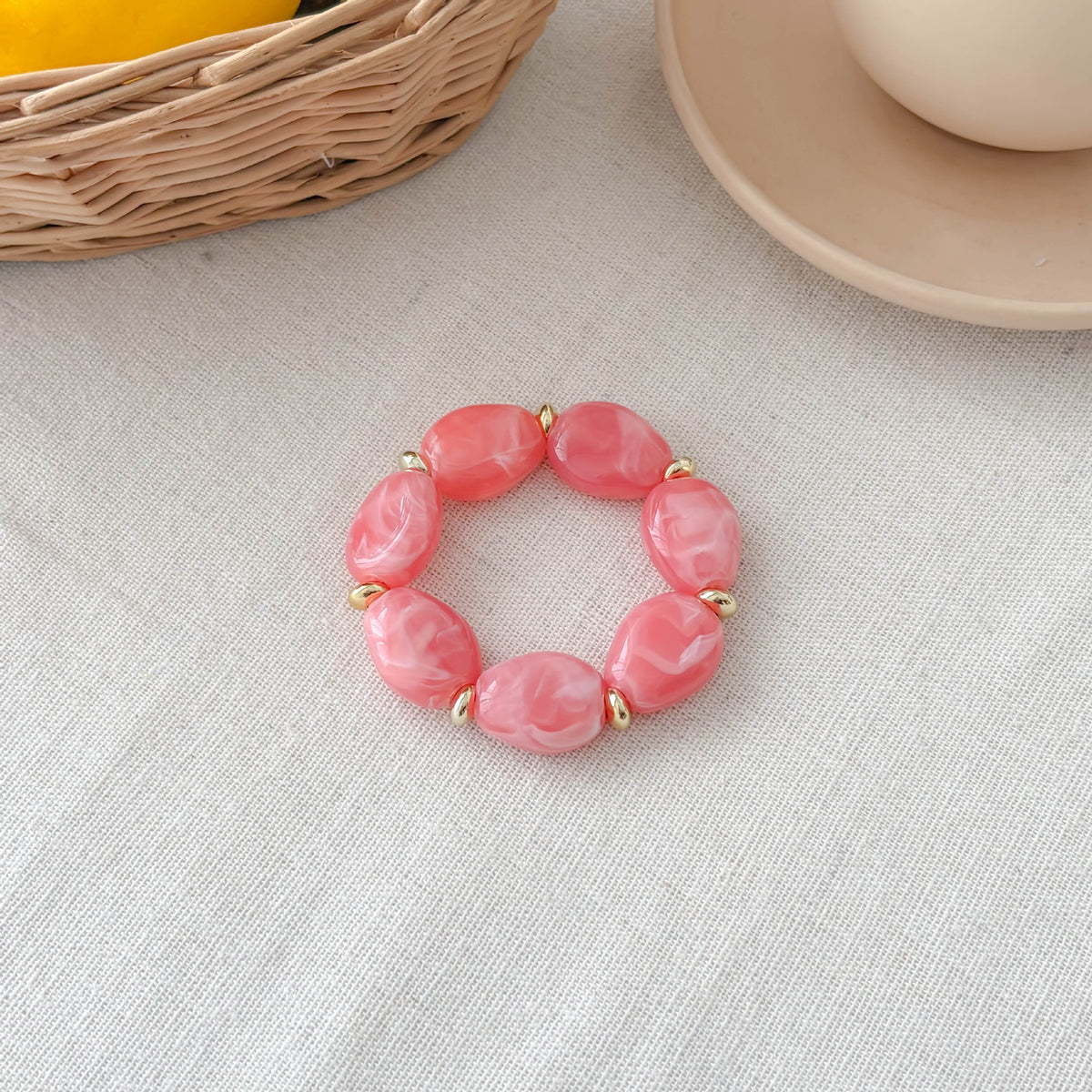 Chunky Marble Effect Resin Beaded Stretch Bracelet - Grapefruit