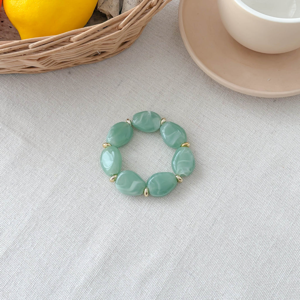 Chunky Marble Effect Resin Beaded Stretch Bracelet - Green