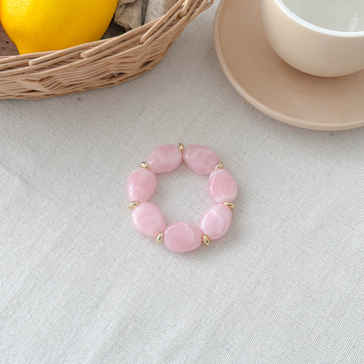 Chunky Marble Effect Resin Beaded Stretch Bracelet - Light_Pink