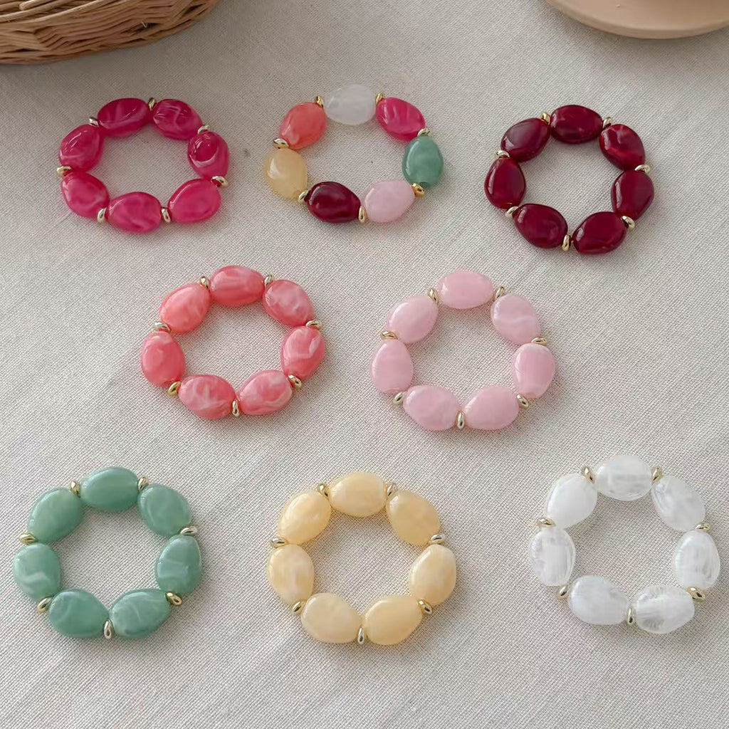 Chunky Marble Effect Resin Beaded Stretch Bracelet - view 1