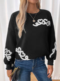 Heart Jacquard Drop Shoulder Sweatshirt - Black