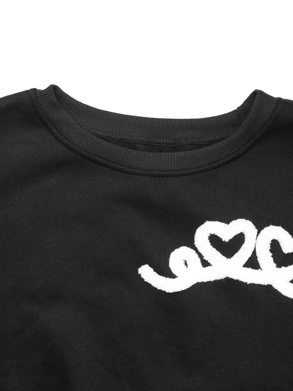 Heart Jacquard Drop Shoulder Sweatshirt - Black - 2