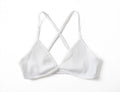 Ribbed Knit Crisscross Back Wireless Triangle Bralette - White