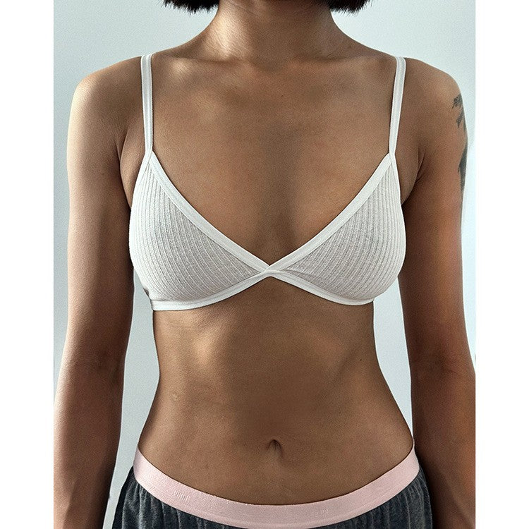 Ribbed Knit Crisscross Back Wireless Triangle Bralette