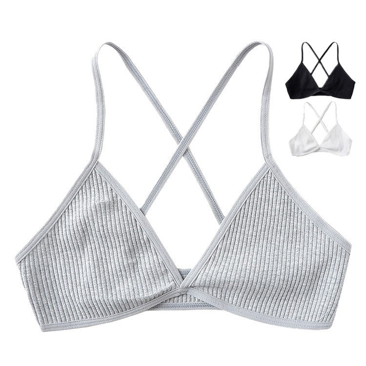 Ribbed Knit Crisscross Back Wireless Triangle Bralette