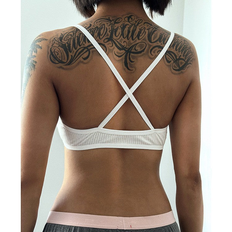 Ribbed Knit Crisscross Back Wireless Triangle Bralette