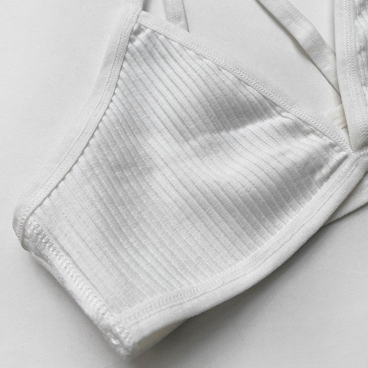 Ribbed Knit Crisscross Back Wireless Triangle Bralette