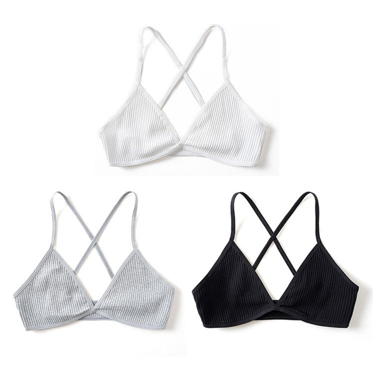 Ribbed Knit Crisscross Back Wireless Triangle Bralette