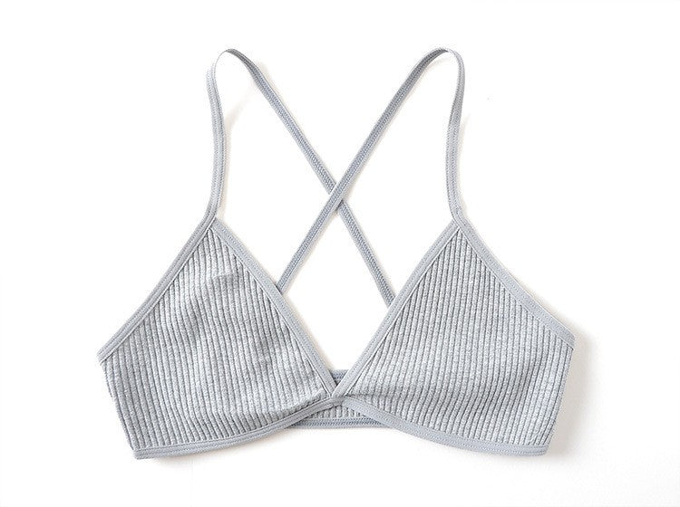 Ribbed Knit Crisscross Back Wireless Triangle Bralette