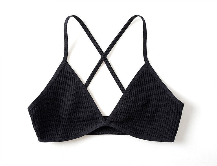 Ribbed Knit Crisscross Back Wireless Triangle Bralette