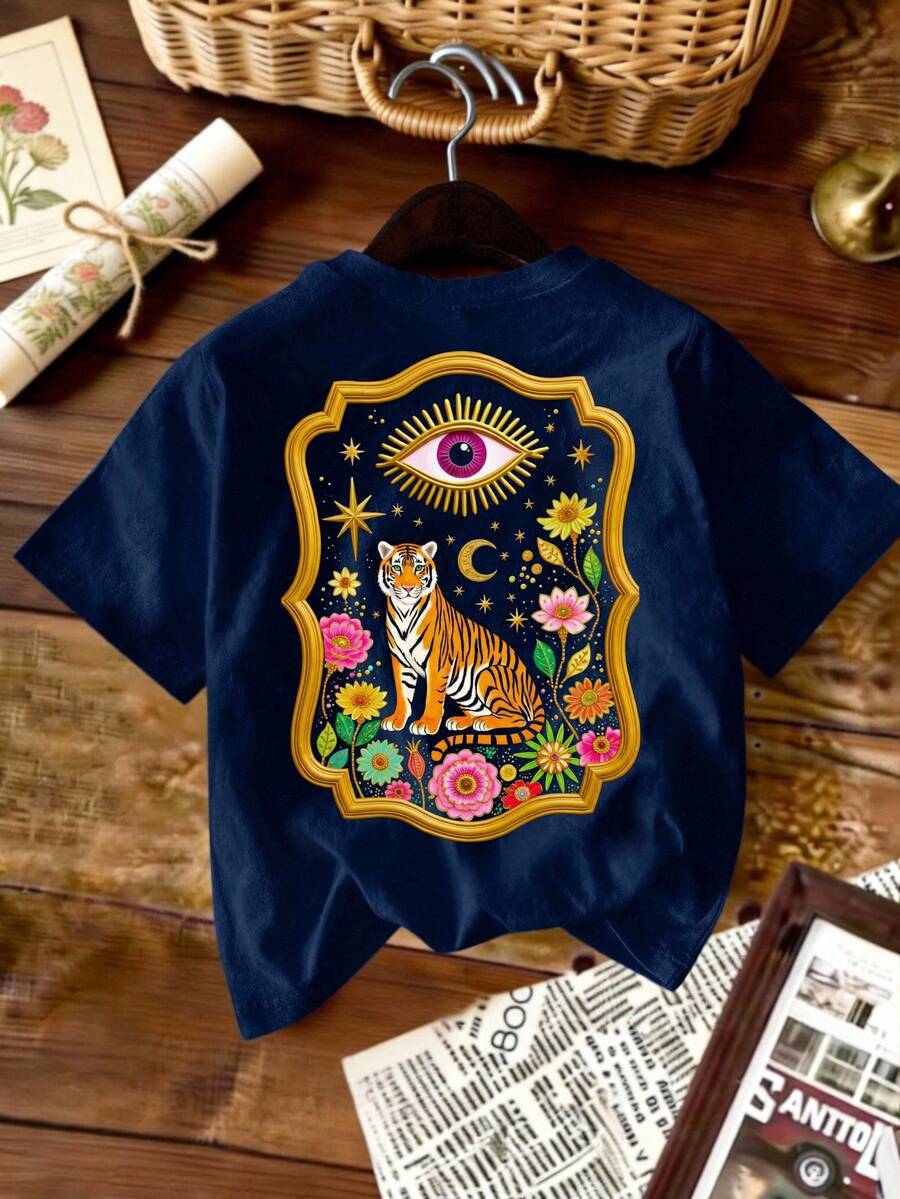 Mystic Tiger Floral Back Print Tee - Navy - 2