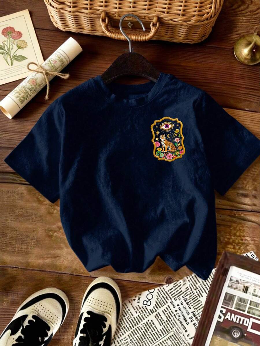 Mystic Tiger Floral Back Print Tee - Navy - 3