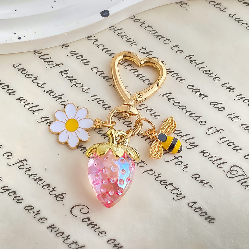 Jelly Strawberry Enamel Daisy Heart Clasp Keychain - Color_02