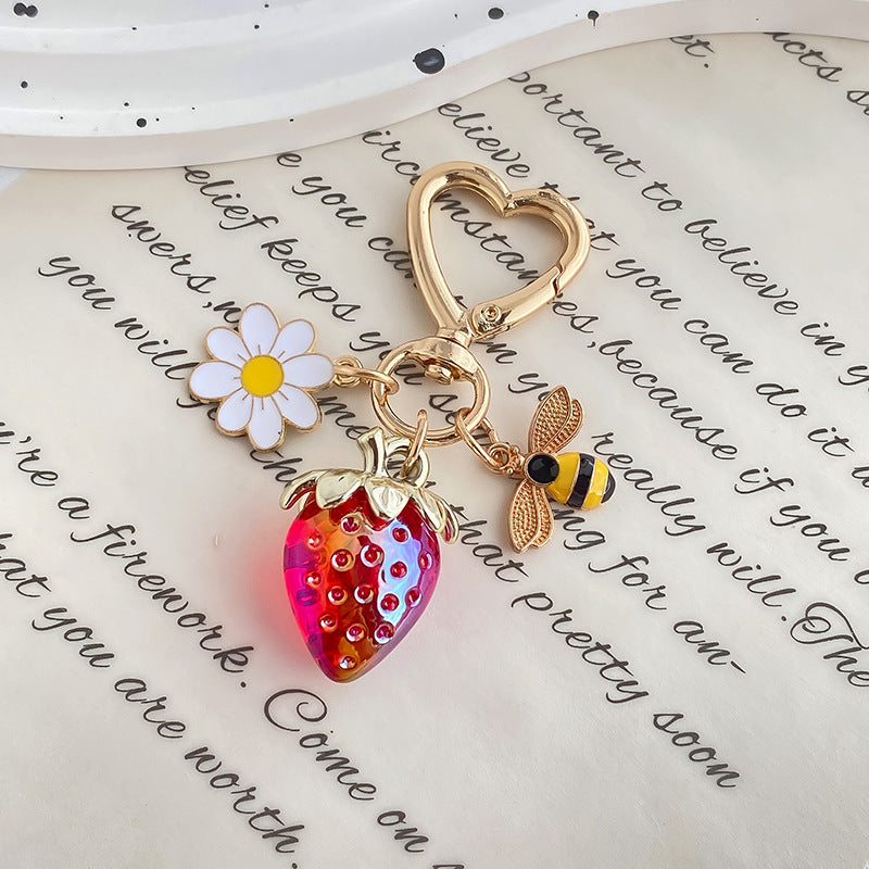 Jelly Strawberry Enamel Daisy Heart Clasp Keychain - Color_04