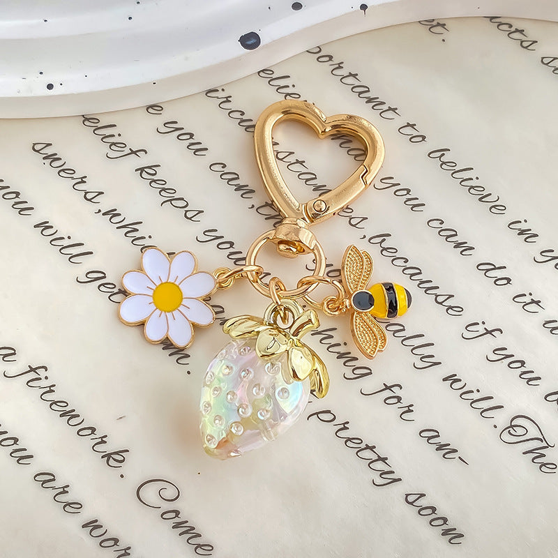 Jelly Strawberry Enamel Daisy Heart Clasp Keychain - Color_05