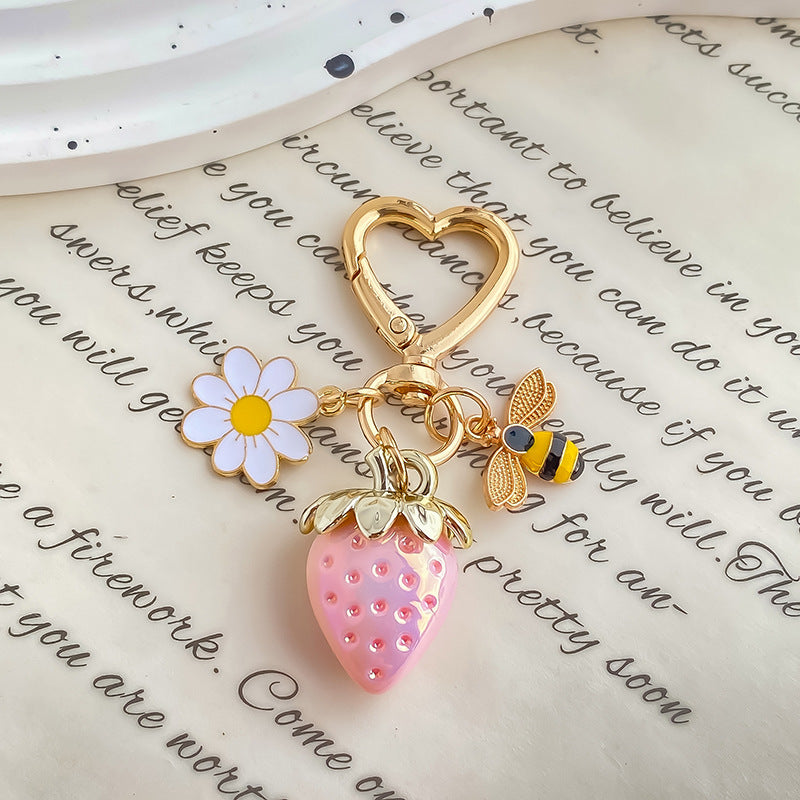 Jelly Strawberry Enamel Daisy Heart Clasp Keychain - Color_07