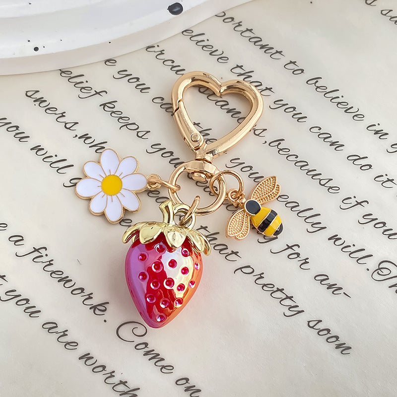 Jelly Strawberry Enamel Daisy Heart Clasp Keychain - Color_08