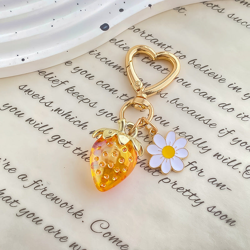 Jelly Strawberry Enamel Daisy Heart Clasp Keychain - Color_09