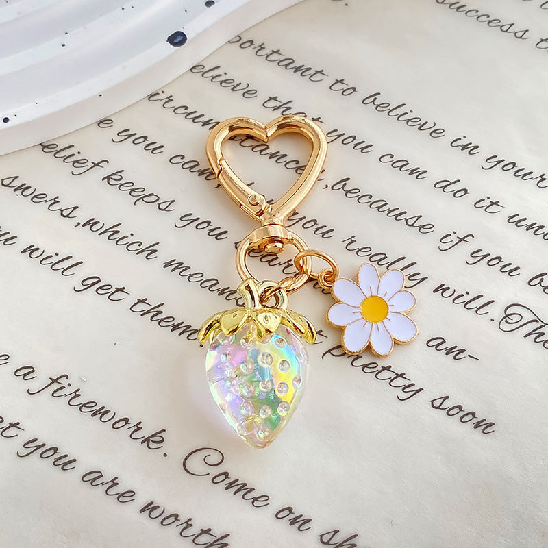 Jelly Strawberry Enamel Daisy Heart Clasp Keychain - Color_13