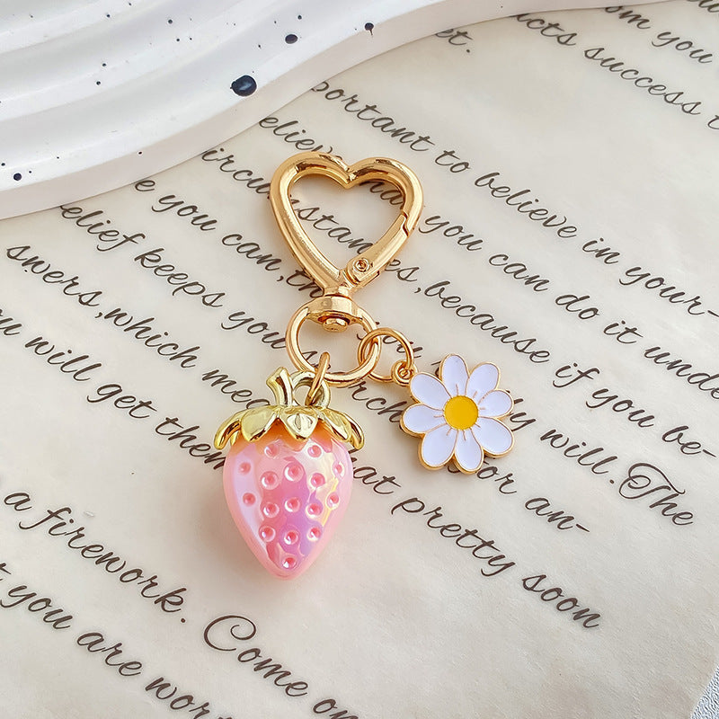 Jelly Strawberry Enamel Daisy Heart Clasp Keychain - Color_15