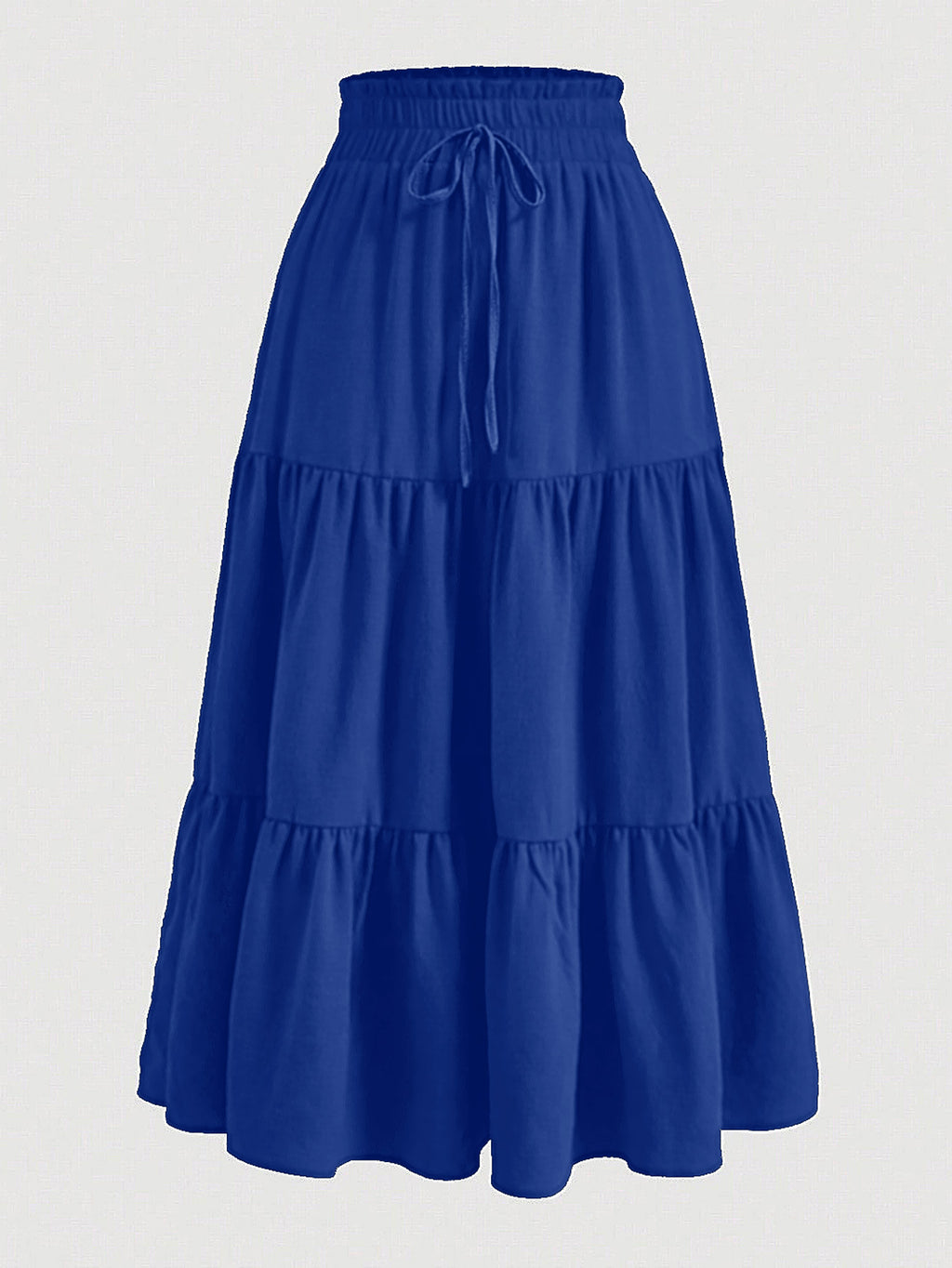 Drawstring Waist Tiered Maxi Skirt - Blue