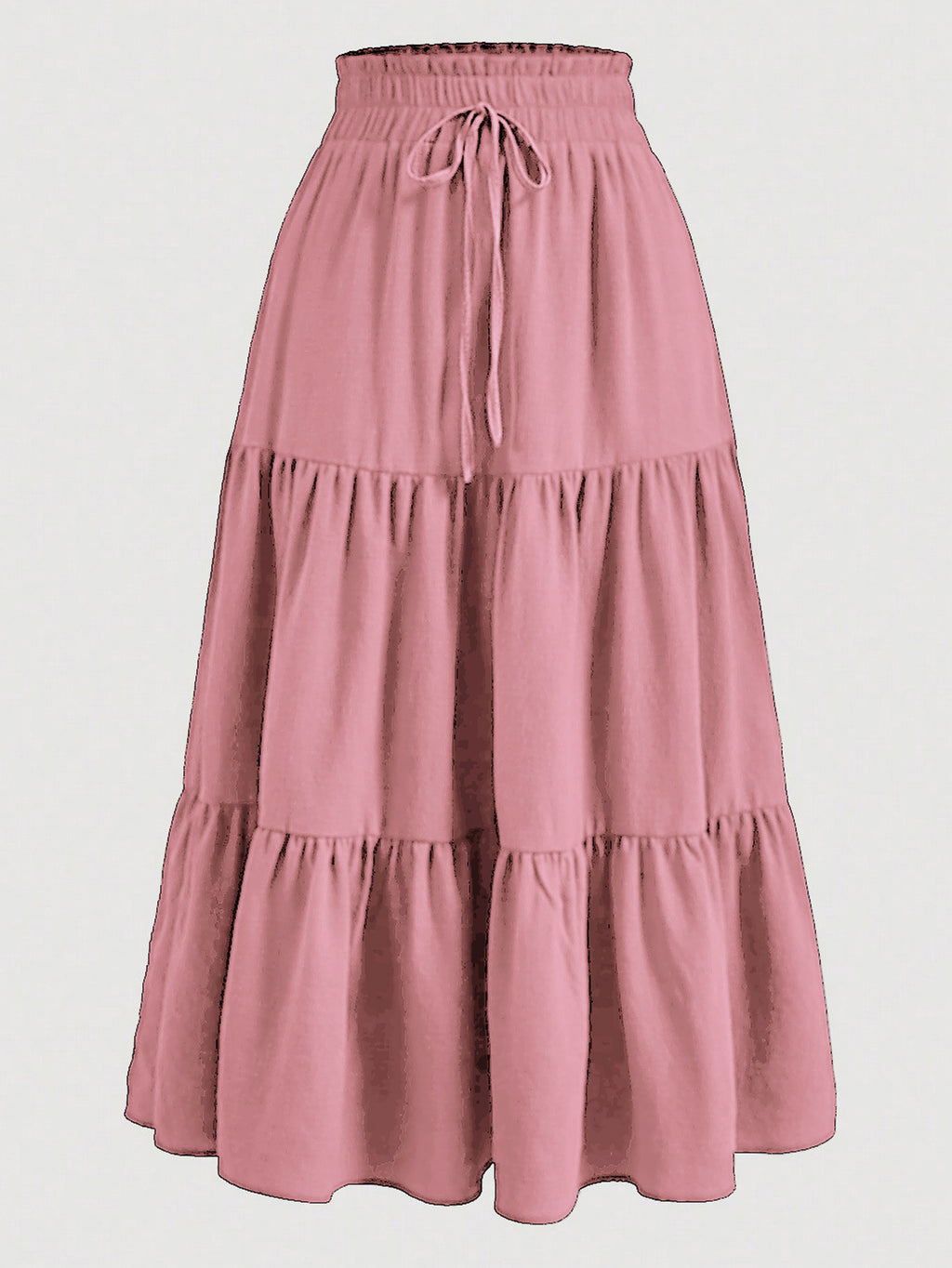 Drawstring Waist Tiered Maxi Skirt - Pink