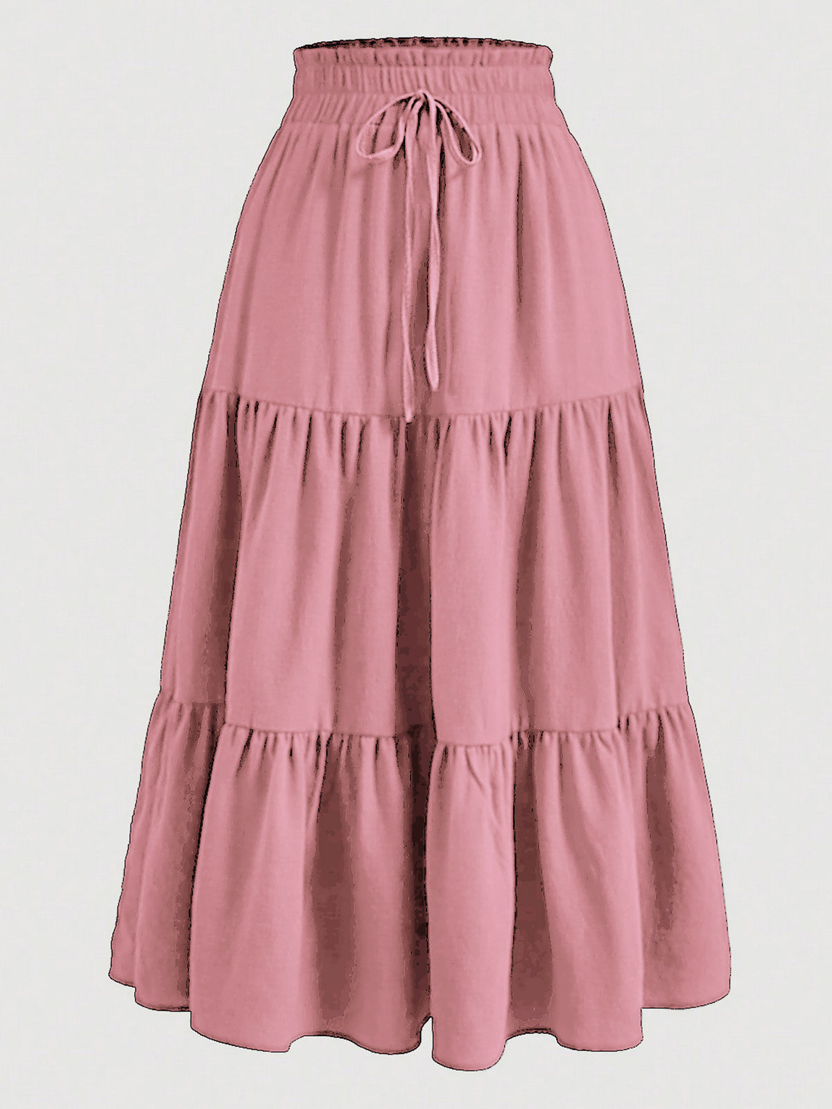 Drawstring Waist Tiered Maxi Skirt - Pink