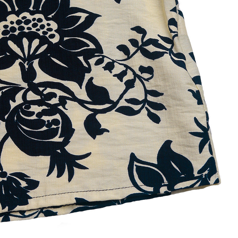 Floral Print Split Neck Blouson Sleeve Shirt - Darkblue - 4