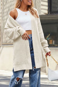 Slouchy Puff Sleeve Longline Knit Cardigan - Beige