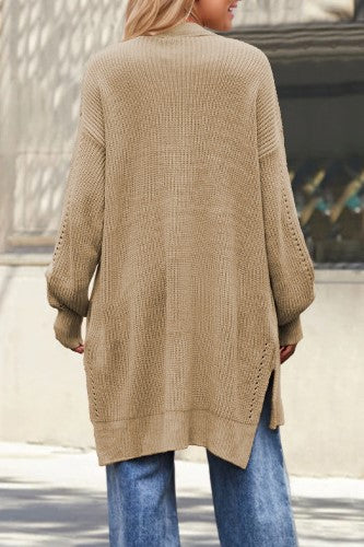 Slouchy Puff Sleeve Longline Knit Cardigan - LT-Taupe - 3