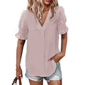 Chiffon Blouse with Textured Puff Sleeves - Pink