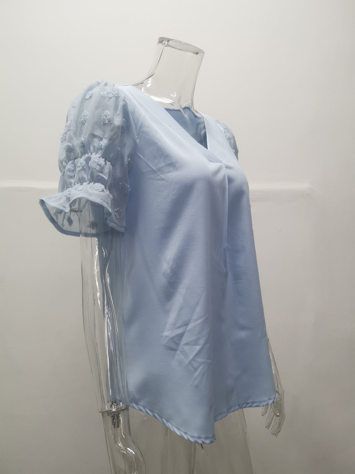 Chiffon Blouse with Textured Puff Sleeves - view 1