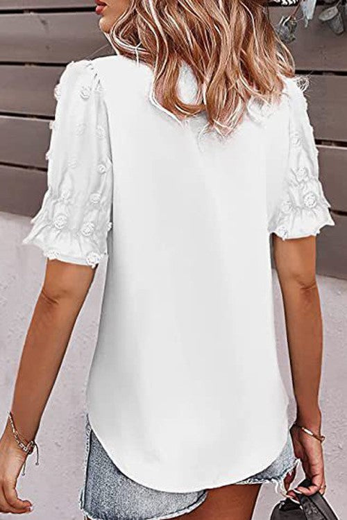 Chiffon Blouse with Textured Puff Sleeves - view 5