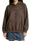Oversized Print Pullover Hoodie with Kangaroo Pocket - Leo_Brown