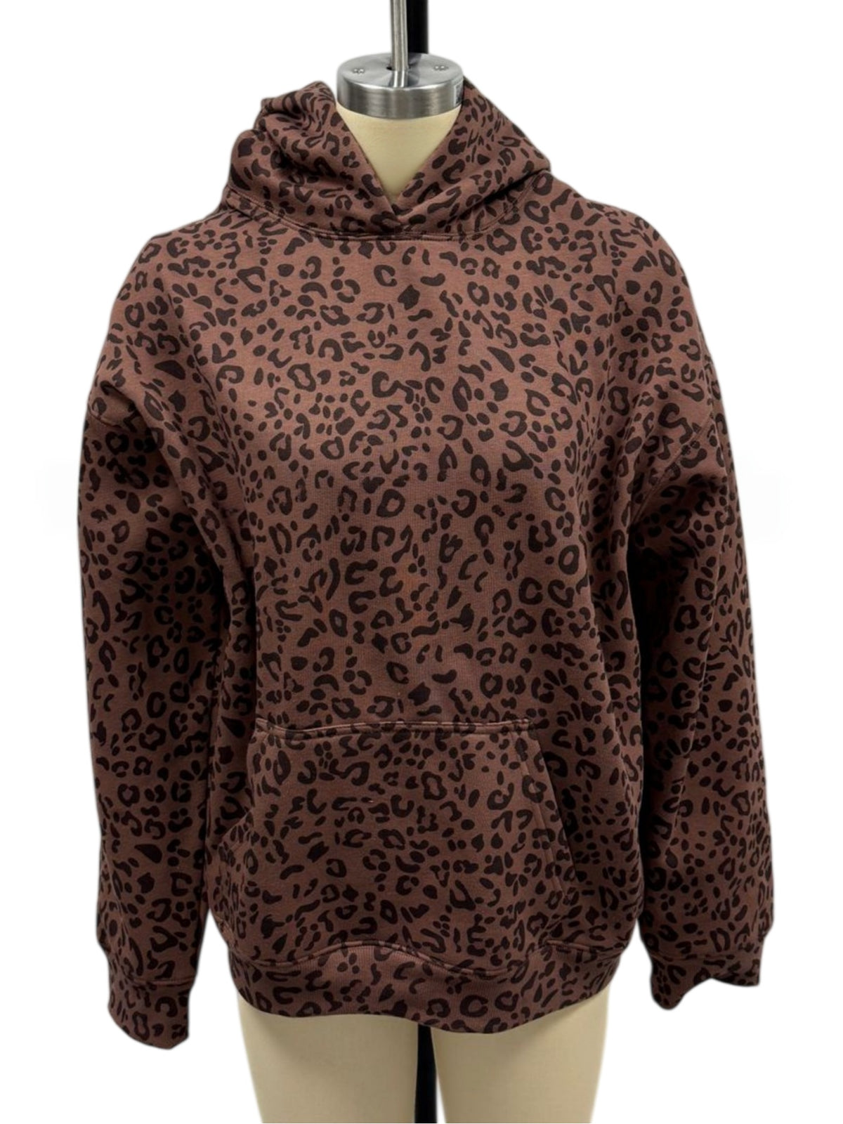 Oversized Print Pullover Hoodie with Kangaroo Pocket - Leo_Brown - 1