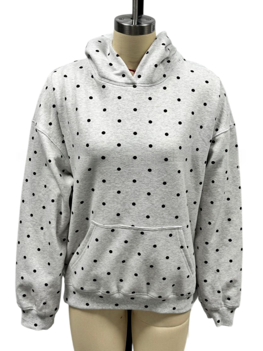 Oversized Print Pullover Hoodie with Kangaroo Pocket - Polka_White - 1