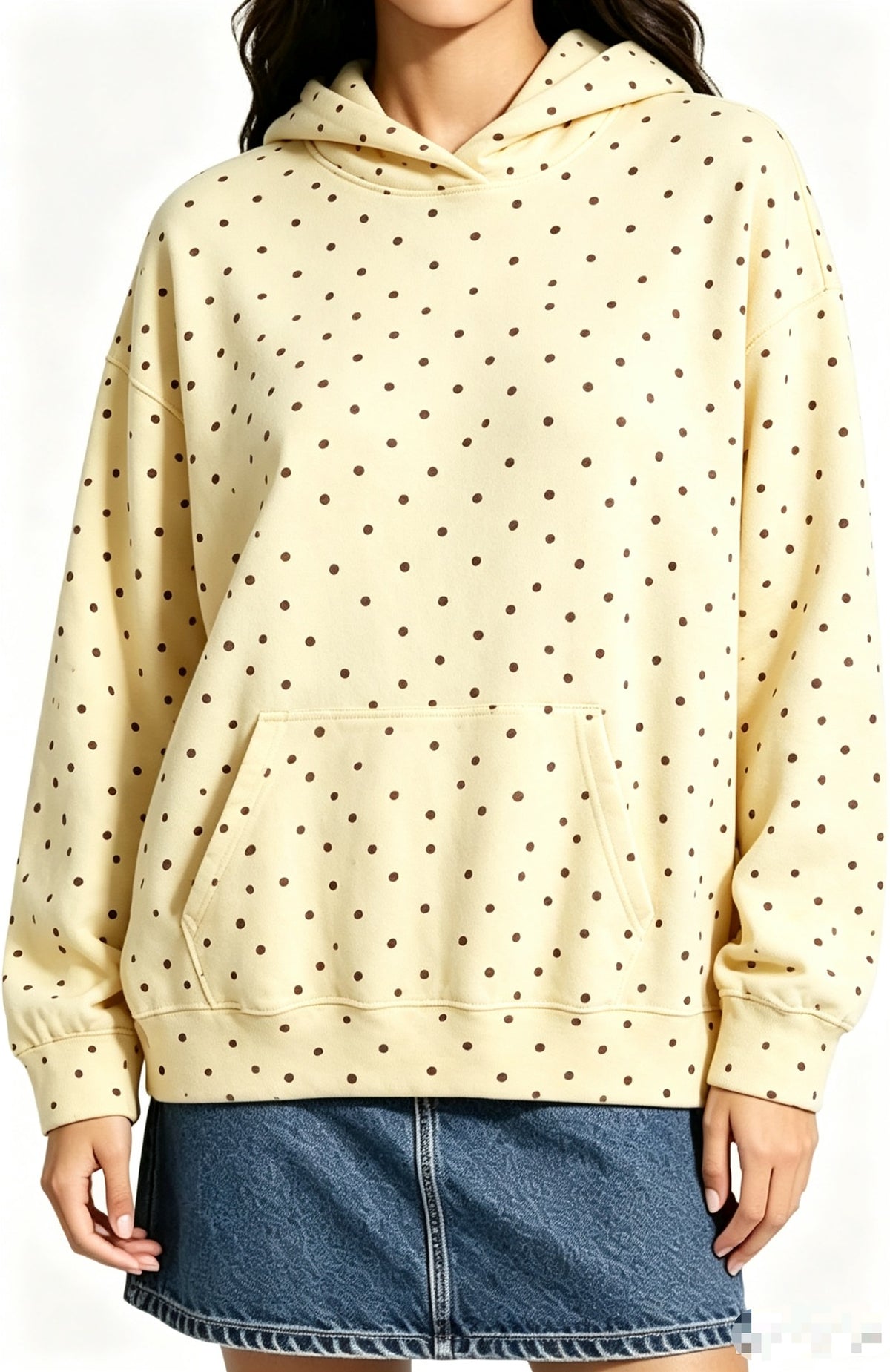 Oversized Print Pullover Hoodie with Kangaroo Pocket - Polka_Yellow