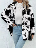Cow Print Fuzzy Faux Fur Coat - Print