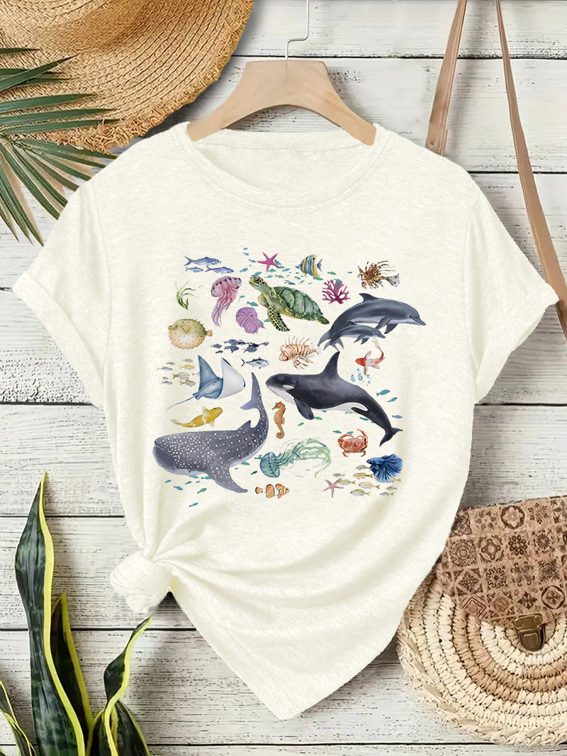 Sea Creature Graphic Short Sleeve Tee - Apricot