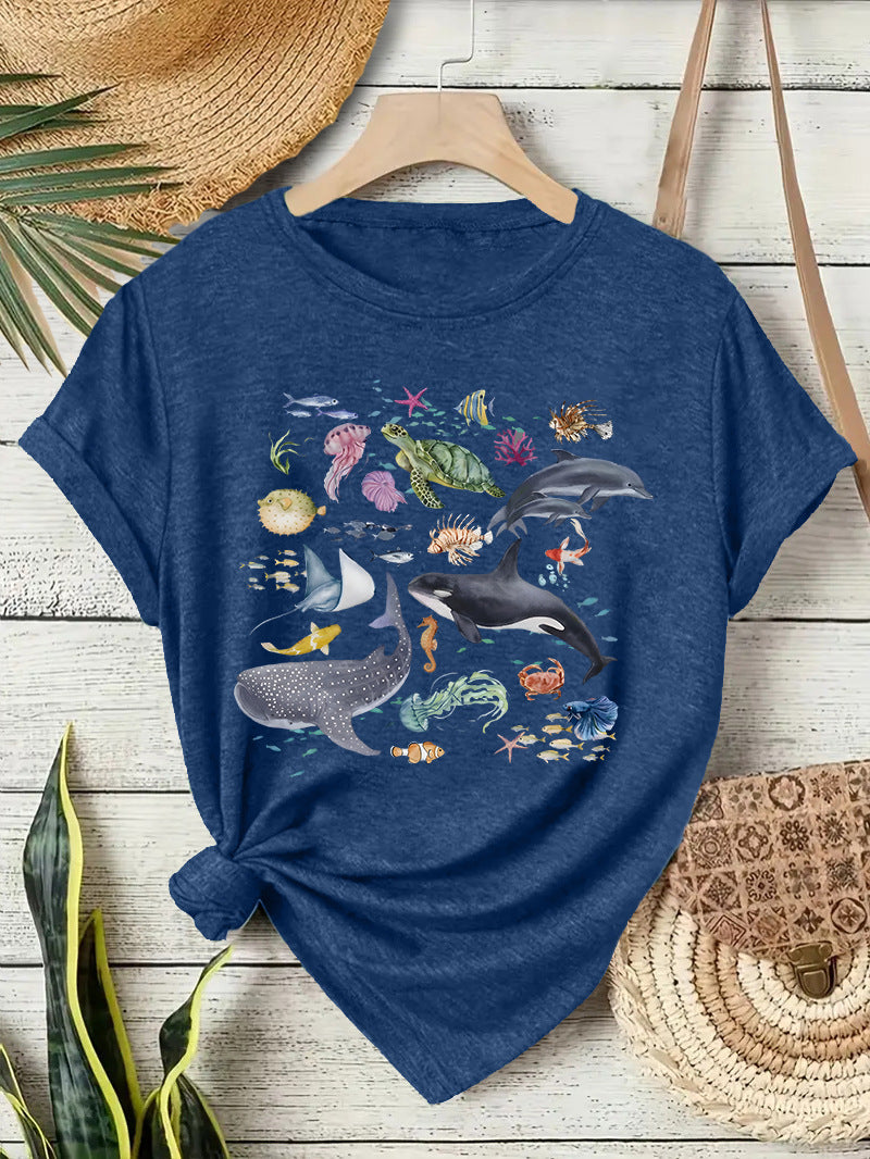 Sea Creature Graphic Short Sleeve Tee - Blue