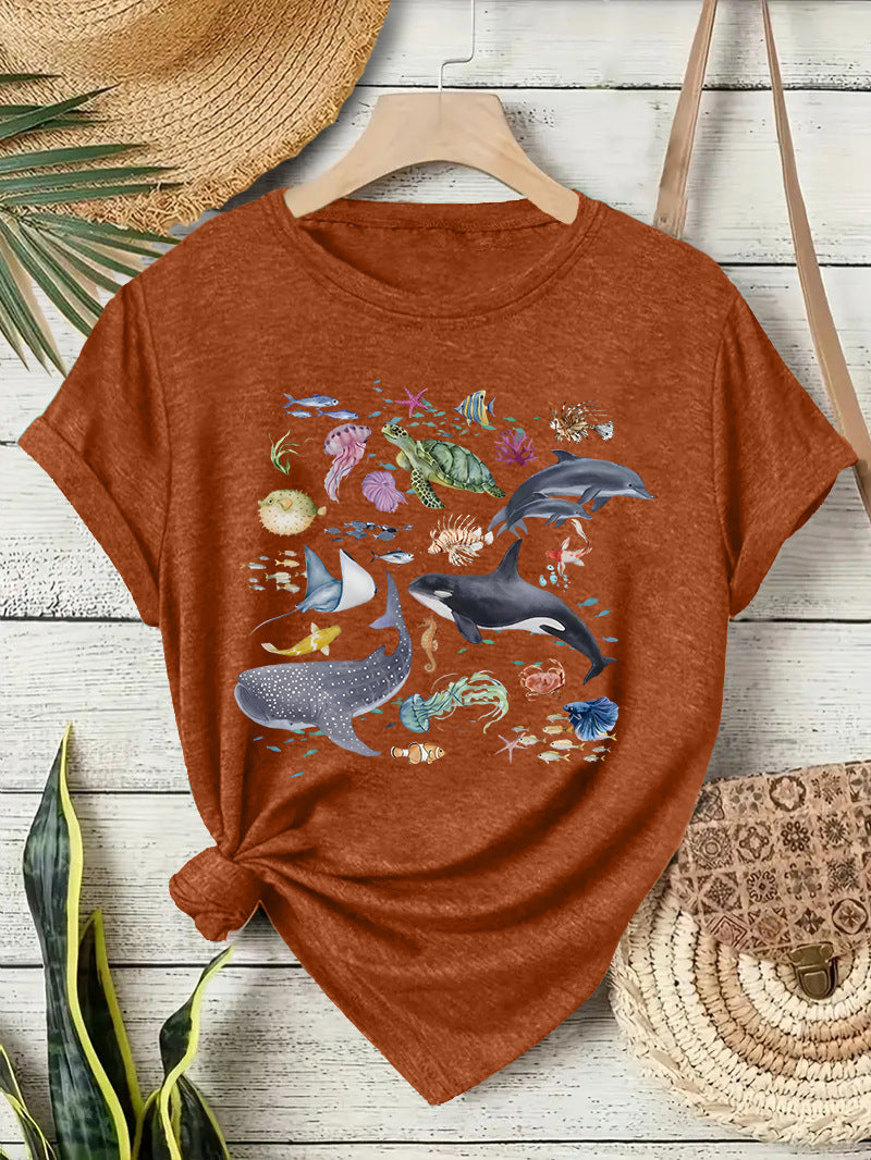 Sea Creature Graphic Short Sleeve Tee - Brown