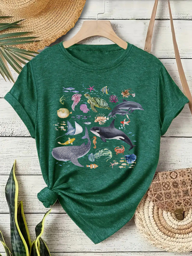 Sea Creature Graphic Short Sleeve Tee - Green