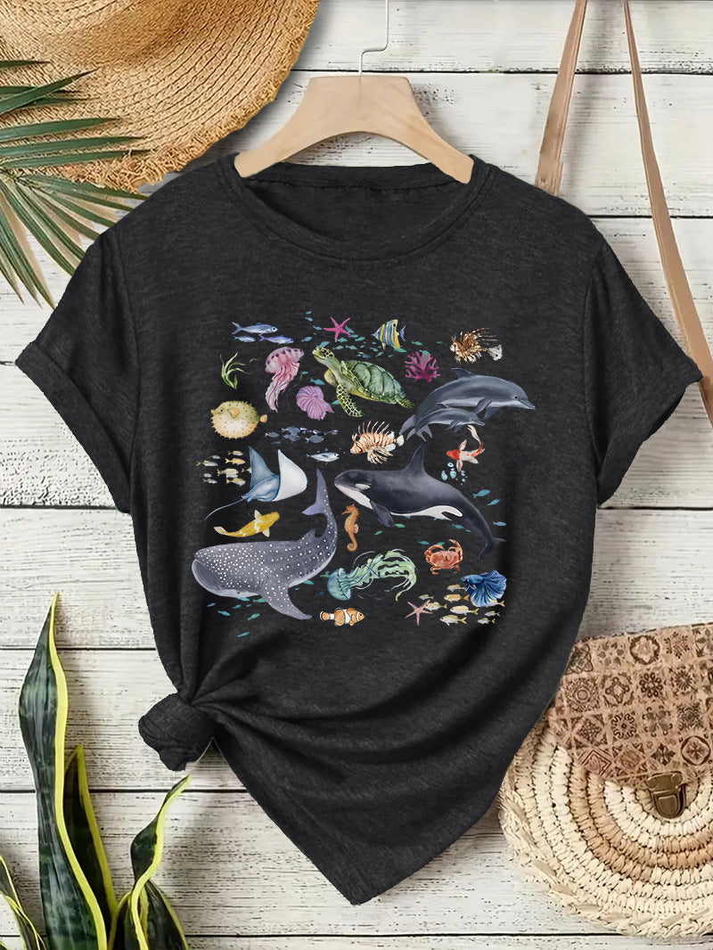 Sea Creature Graphic Short Sleeve Tee - Greyblack
