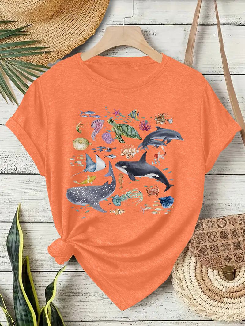Sea Creature Graphic Short Sleeve Tee - Orange