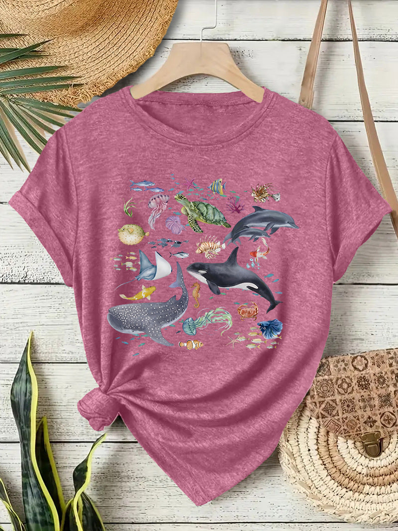 Sea Creature Graphic Short Sleeve Tee - Pink