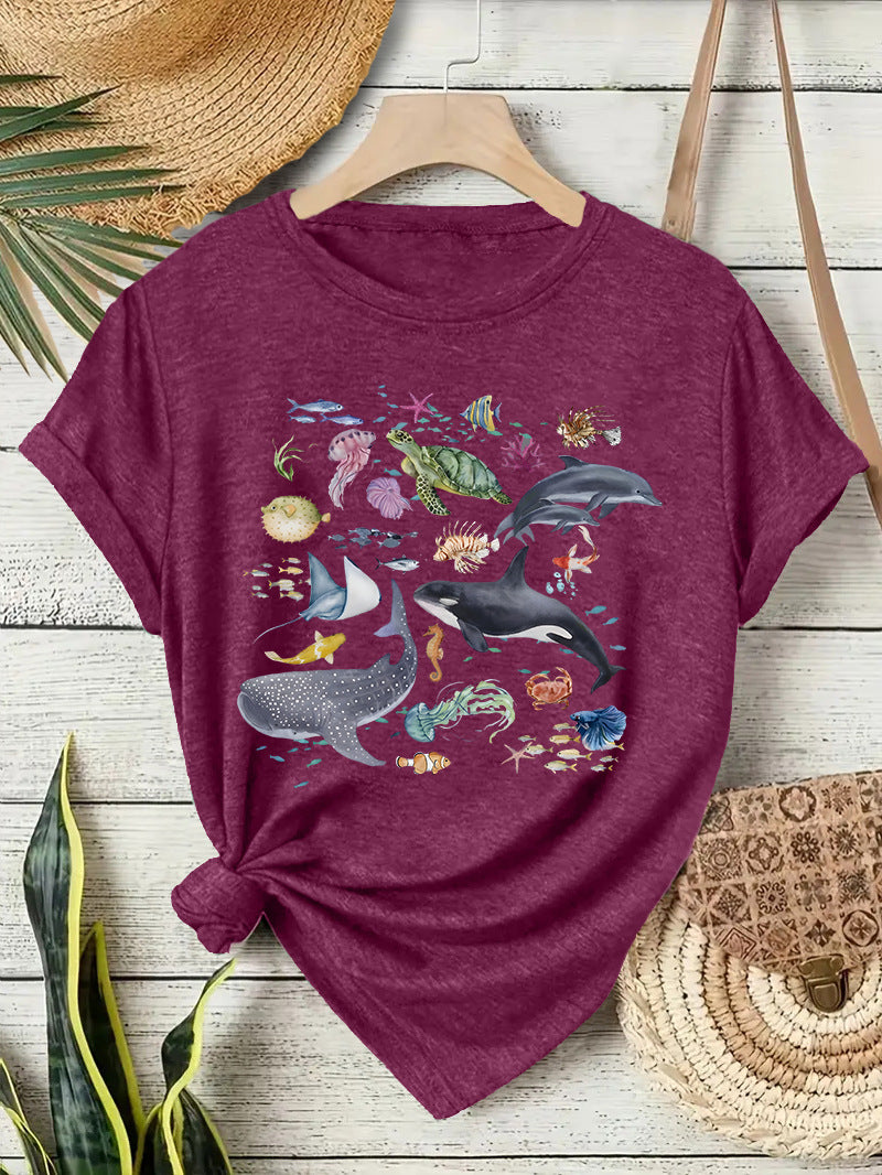 Sea Creature Graphic Short Sleeve Tee - Purple
